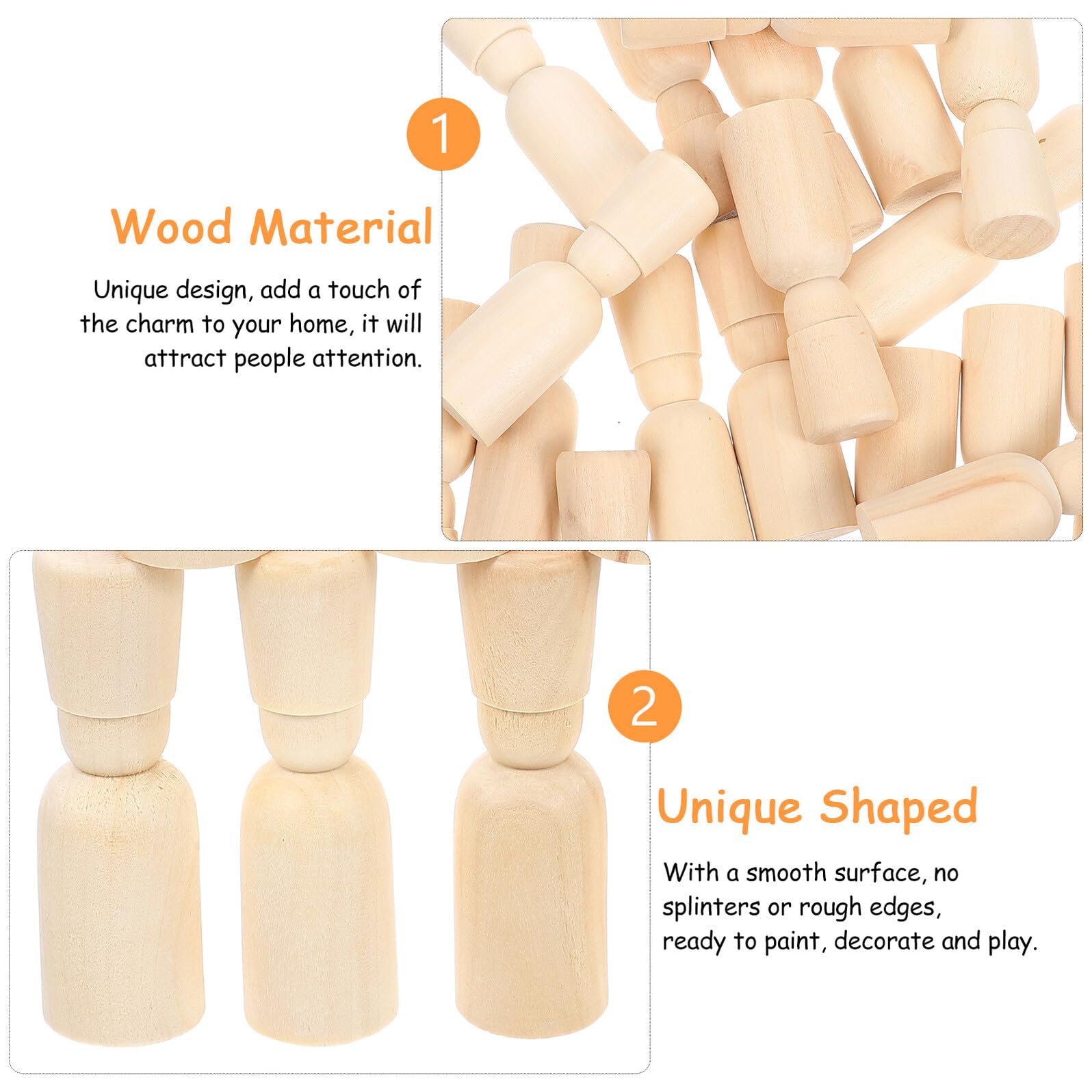 Muñecos de Madera para Pintar para Niños, 20 Piezas 26x85 Mm