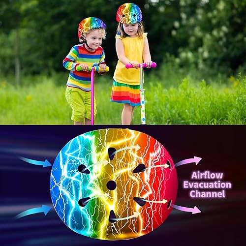 Miniatura 5 de Casco de bicicleta ajustable con gradiente de color para niños pequeños de 3-5-8-14+ años, niñas y niños. Casco para monopatín y bicicleta para