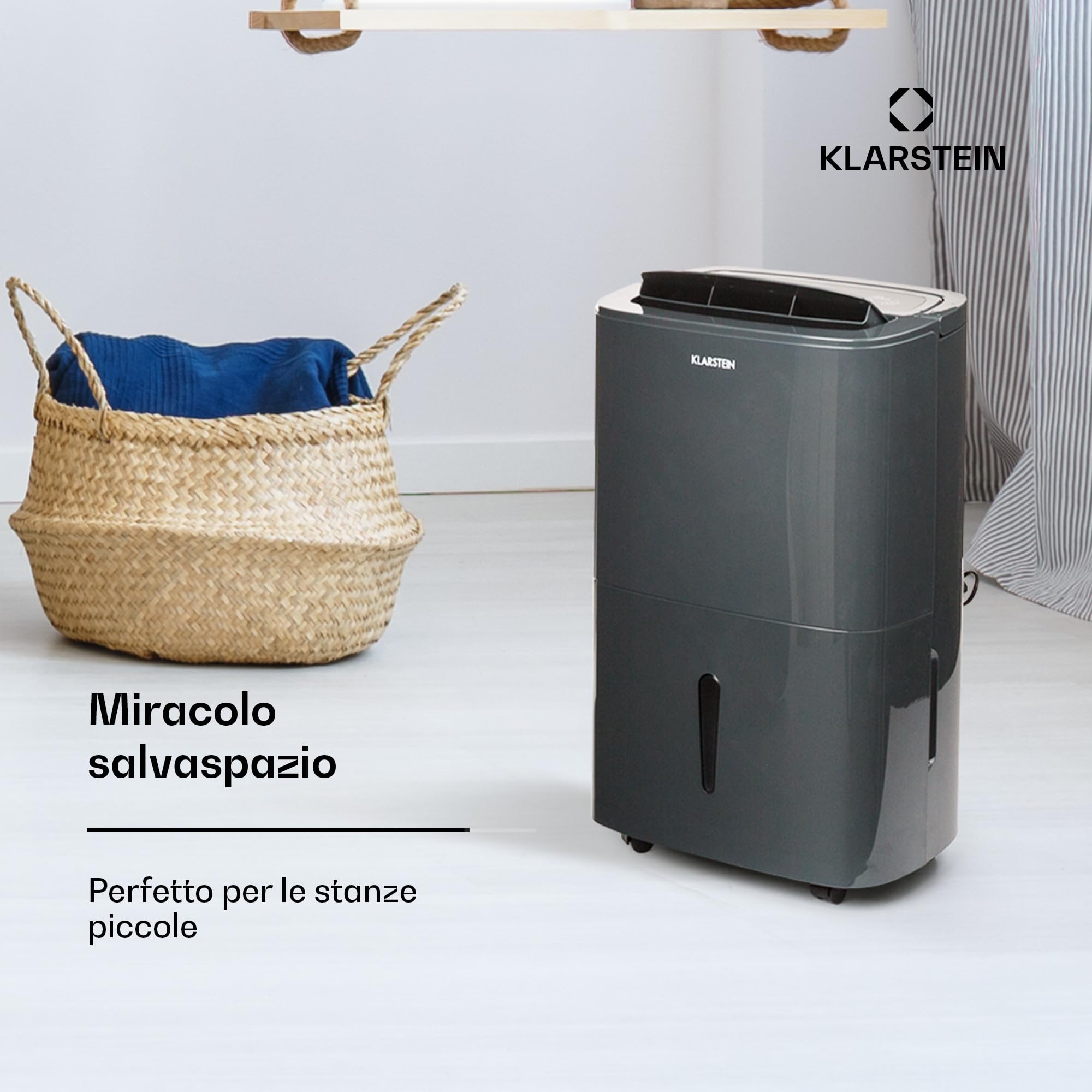 Klarstein Deumidificatore Casa per Muffa e Umidità Silenzioso, Deumidificatore Portatile Smart, Deumidificatore Ambiente Professionale Elettrico Basso Consumo, Deumidificatore WiFi 20L con Display LED