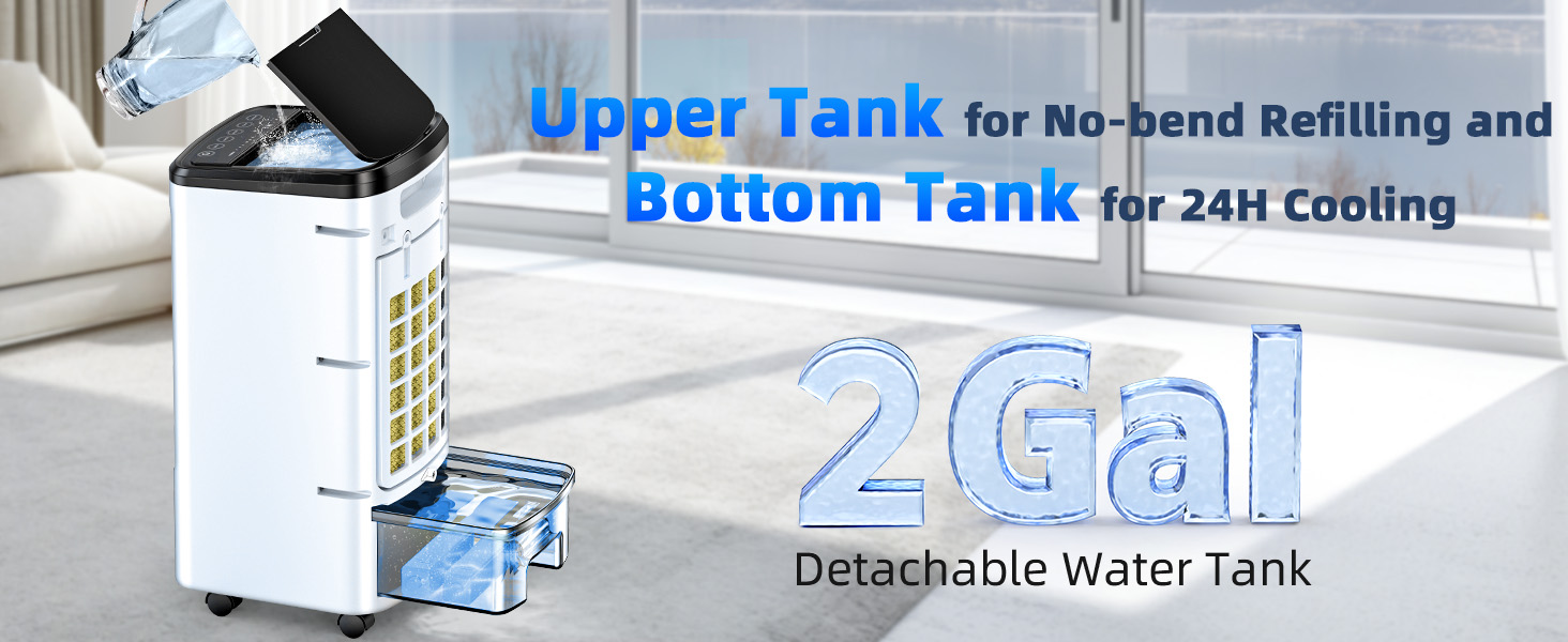 Image of Windowless Portable Air Conditioners w /Dual Tank for 24H Cooling 600Sq.ft, 6 Ice Packs, 4 Modes&3 Speeds Swamp Cooler, 12H Timer 26Ft Remote, 120Swing Evaporative Air Cooler for Room Bedroom