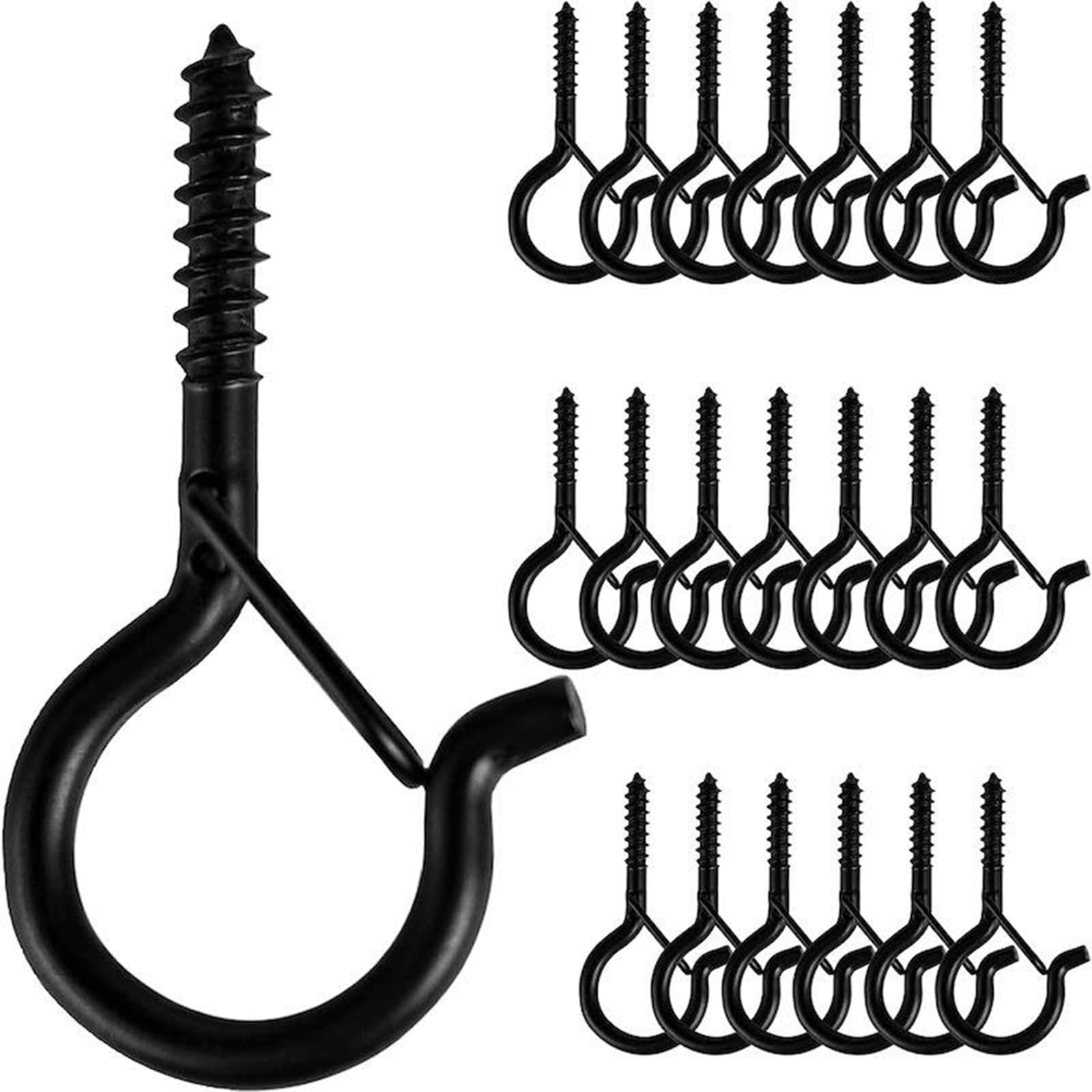 Tazweeq Q Typle Hook Screws, Garden Accessories Corner Nails, Large Bend Rod Ring, Removable Safety Buckle, Screw Light Hooks for Outdoor String，Sturdy Hanging Hooks for Indoor & Outdoor Use（black）