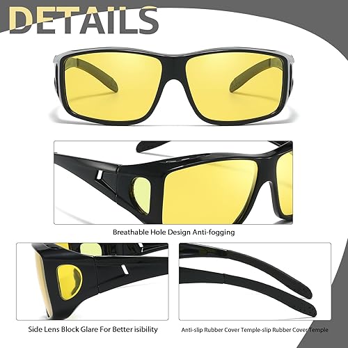 Miniatura 7 de Myiaur Lentes de visión nocturna para mujeres y hombres, lentes polarizados para conducción nocturna con lente amarilla antirreflejos, protección UV