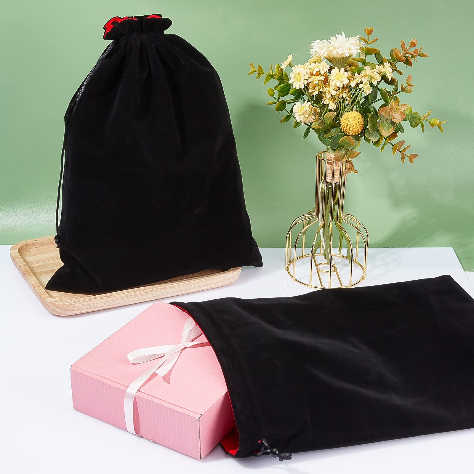 NBEADS 2 pz Bolsa Grande de Terciopelo Negro con Cordón, 37 x 28 cm, Rectangular para Bodas, Caramelos y Almacenamiento de Regalo