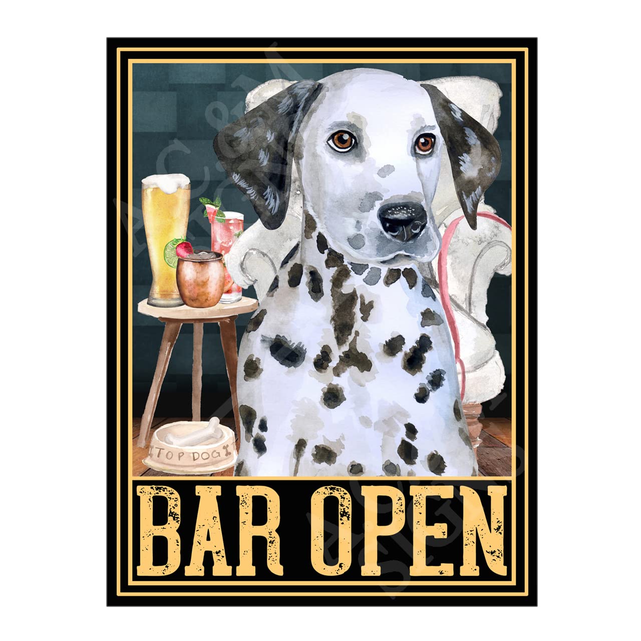 Metal Sign Plaque Print Poster Bar Open Dalmatian Puppy Dog Gift Dad Man Cave Shed Home Bar Ref12962 (10x8 inches (Approx) 25cmx20cm)