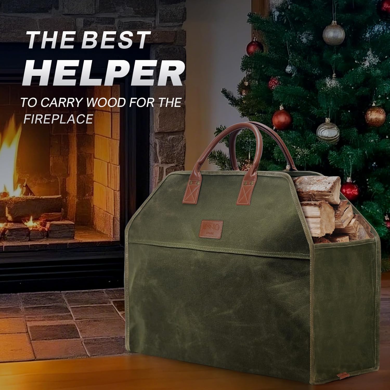 INNO STAGE Heavy Duty Firewood Log Carrier Tote Bag, Large Wood Storage Hay Hauling for Fireplace Fire Pit Outdoor Camping, BBQ Barbecue - Image 2