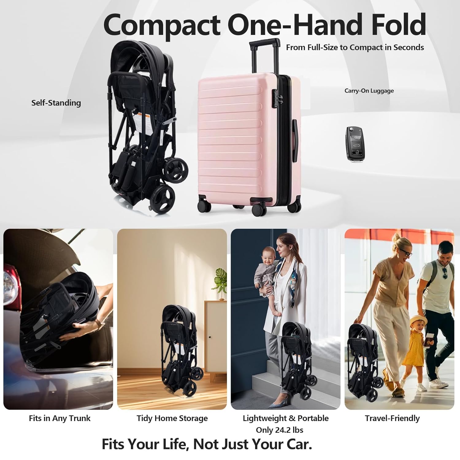 Double Stroller,Sit-Stand Lightweight Travel Folding Stroller for Toddler with Standing Platform,5-Point Harness,Canopy,Kids Tray,Storage