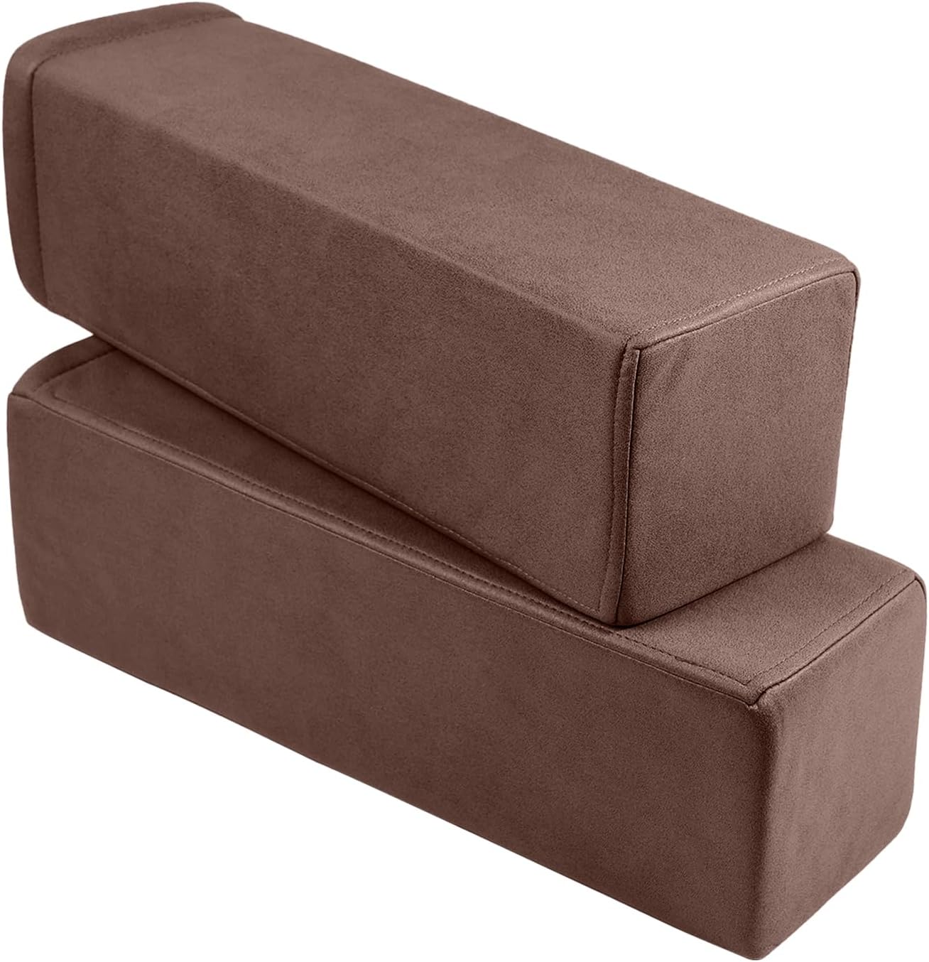 2-Pack Couch Arm Rest Pillow — 6''x6''x20'' Leatharie Waterproof Cover — High Density Foam Armrest Cushion — Removable & Washable Elbow Support for Sofa, Bed, and Armchair (Dark Brown, 5.9x5.9x19.7 Inches)