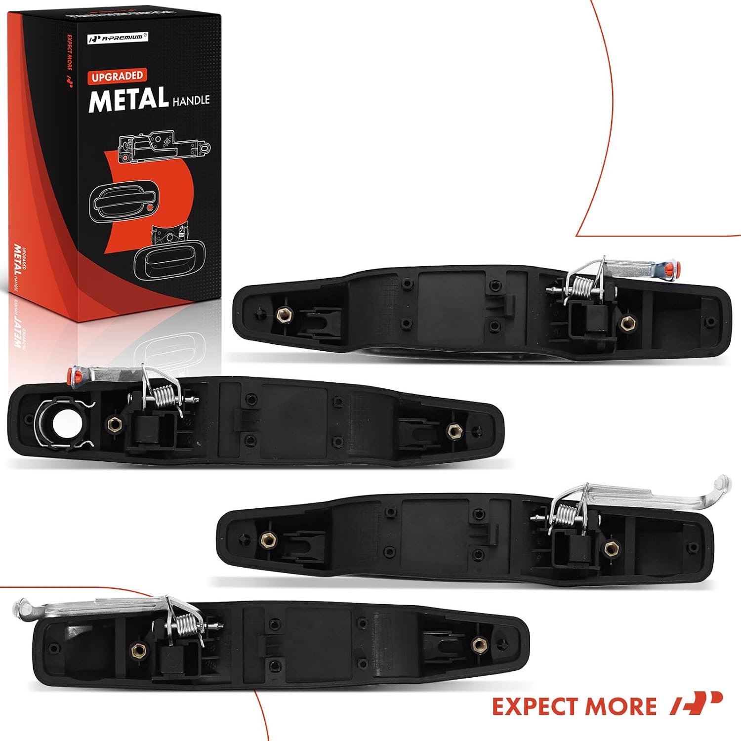 A-Premium Upgraded Metal Exterior Door Handle Compatible with Chevrolet Silverado 1500 2500 3500 HD, Tahoe, Suburban 1500, Avalanche & GMC Sierra, Yukon XL, Textured Black, 4-PC Set, Front and Rear