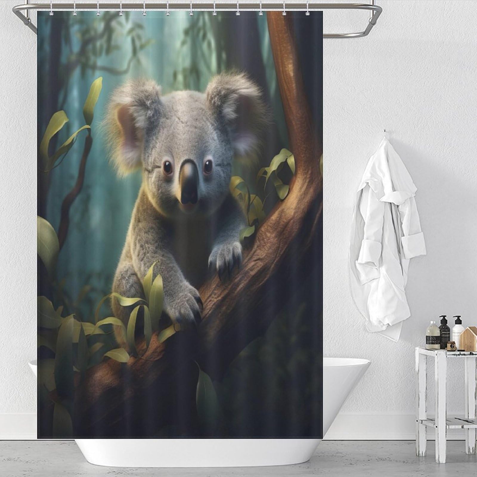Rideau de douche koala imperméable 122x183cm avec crochets pour salle de bain