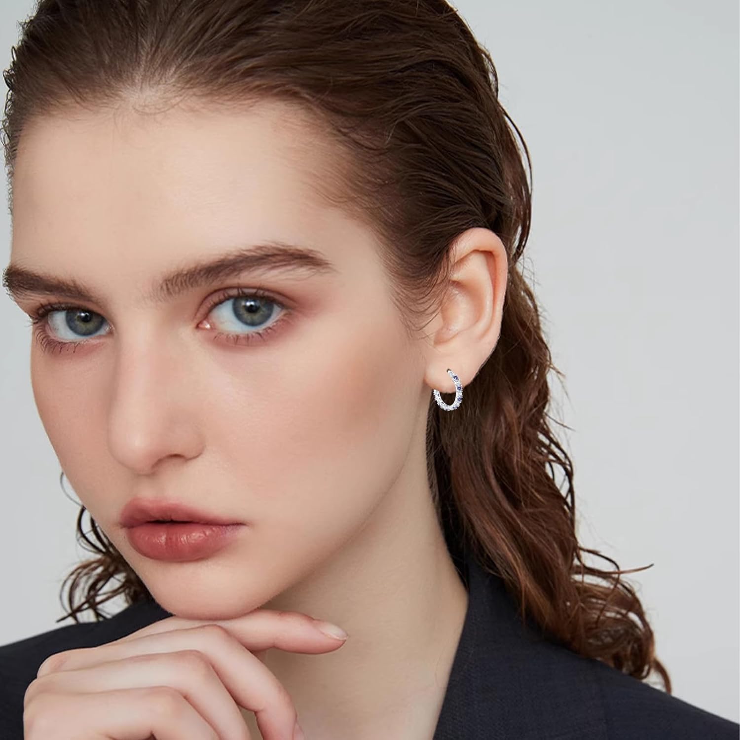 S925 Sterling Silver Earrings Hoop and Stud Sets for Women Trendy 14K White Gold Plated Hypoallergenic Cubic Zirconia Hoops Cute Lightweight Earrings Jewelry Birthday Gifts for Mom Girls - Image 4