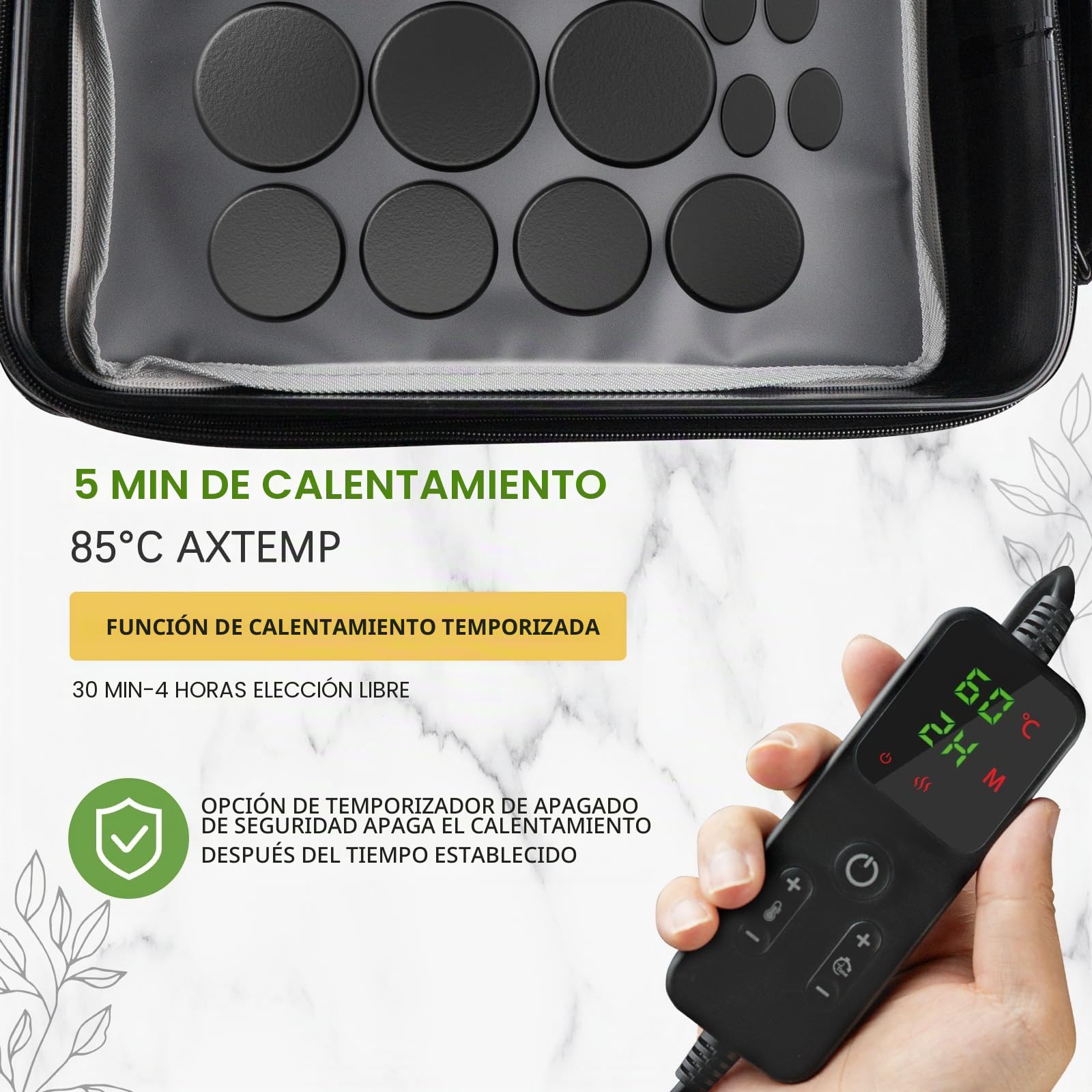 Calentador profesional de piedras calientes, juego de calentadores de piedras de masaje, set de masaje eléctrico portátil, 14 piedras de masaje calientes de basalto, para terapia de masaje, relajación