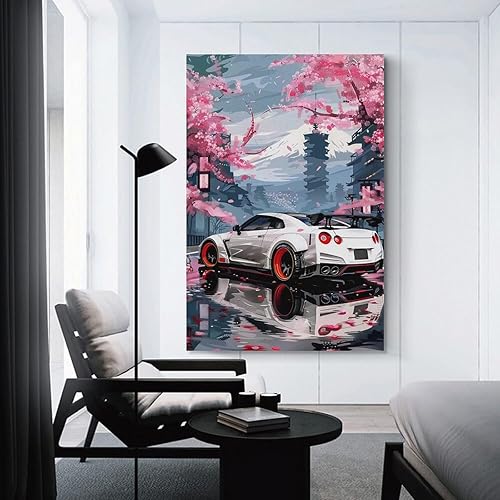 Miniatura 3 de QEOPGNE R35 - Pósteres estéticos de coche deportivo Jdm con diseño de flor de cerezo japonés, decoración de pared, lienzo, pinturas artísticas sin