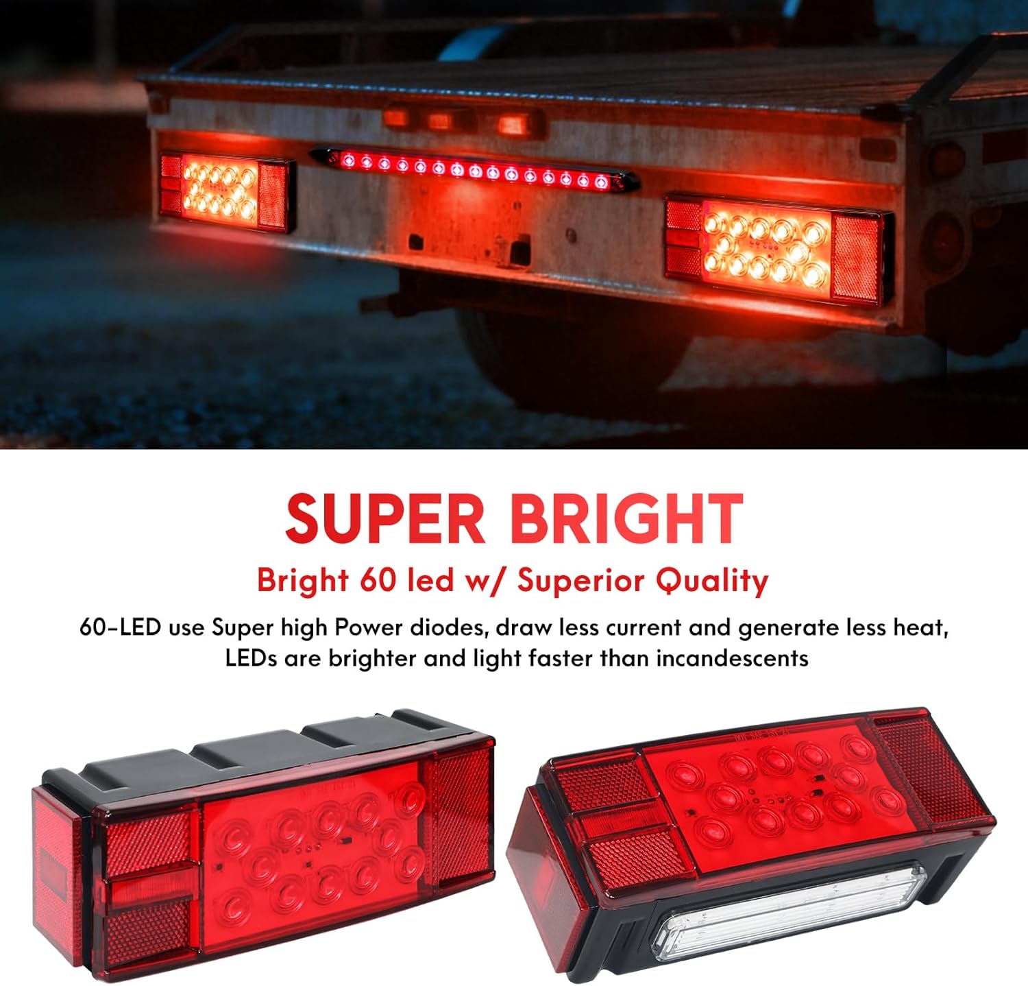 LED Trailer Light Kit,Submersible IP68 Waterproof Boat Trailer Lights,Super Bright Stop Brake Turn Tail License Plate,4 Amber+2 Red Marker Lights,LED Bar,25FT Wiring Harness,Under 80"