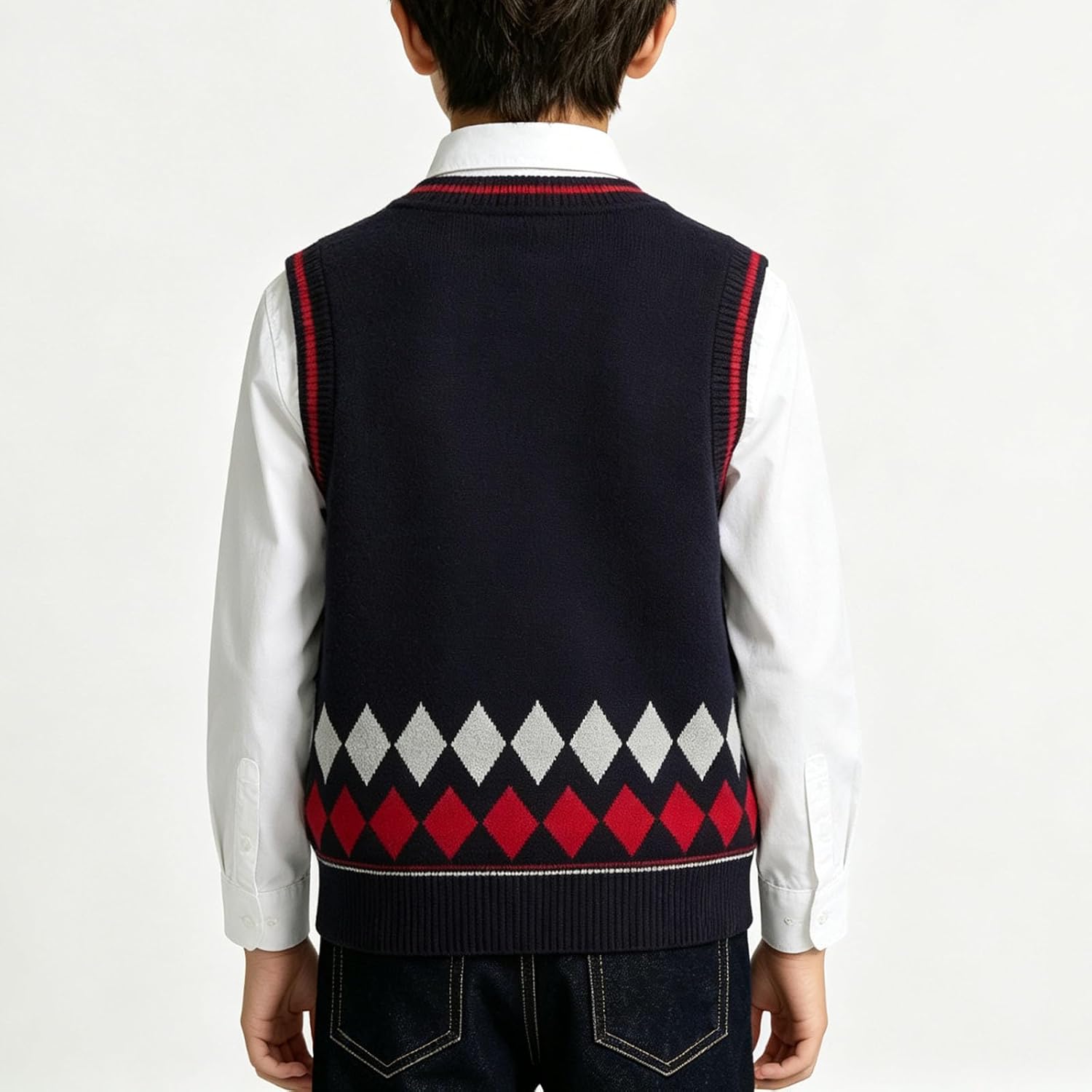 Boys Argyle Sweater Vest Sleeveless V Neck Knit School Pullover Tops