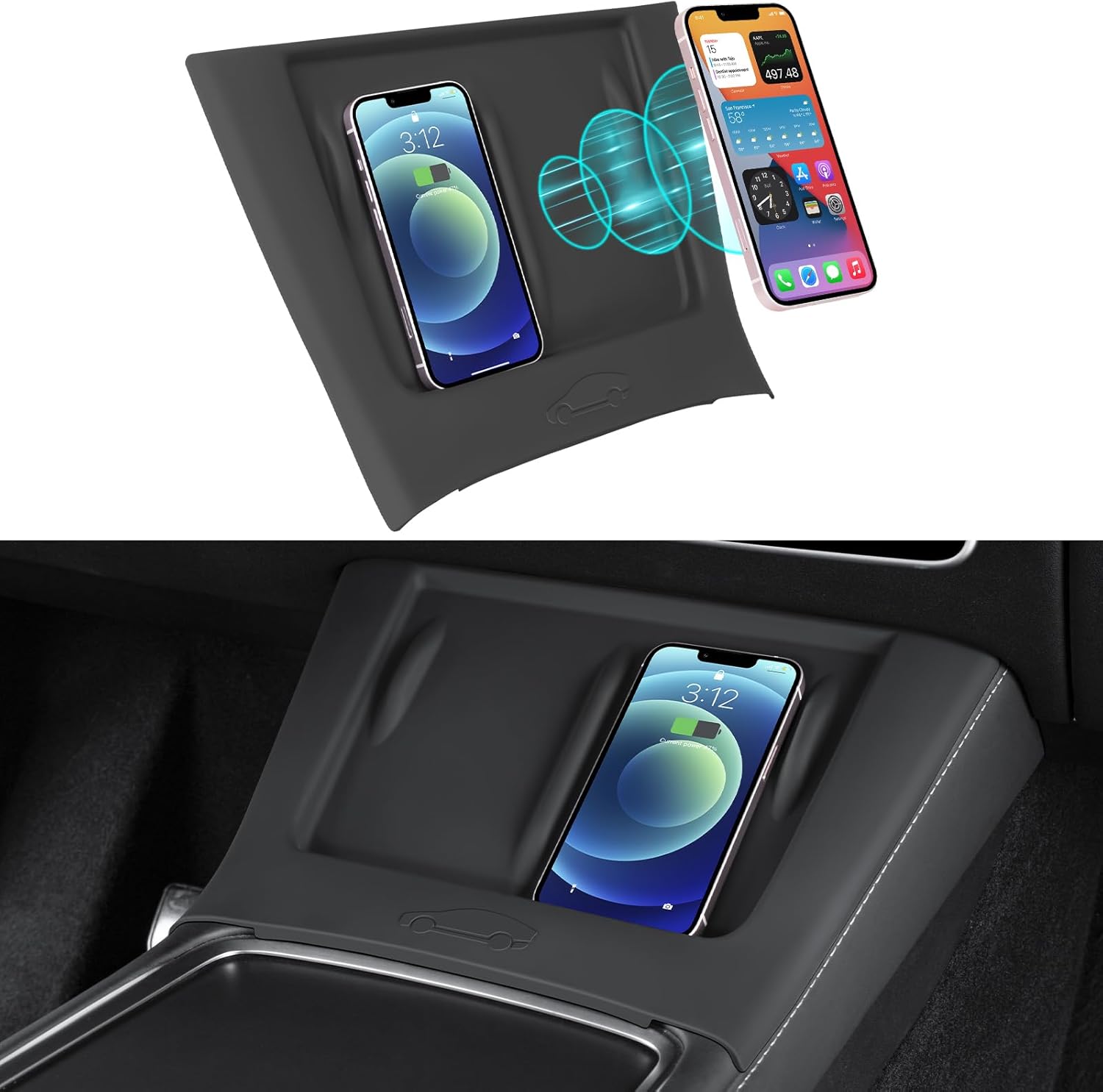 Upgrade Center Console Wireless Charger Silicone Mat for Tesla Model 3 2021-2023 Model Y 2021-2025 Anti-Slip Protective Pad Interior Accessories