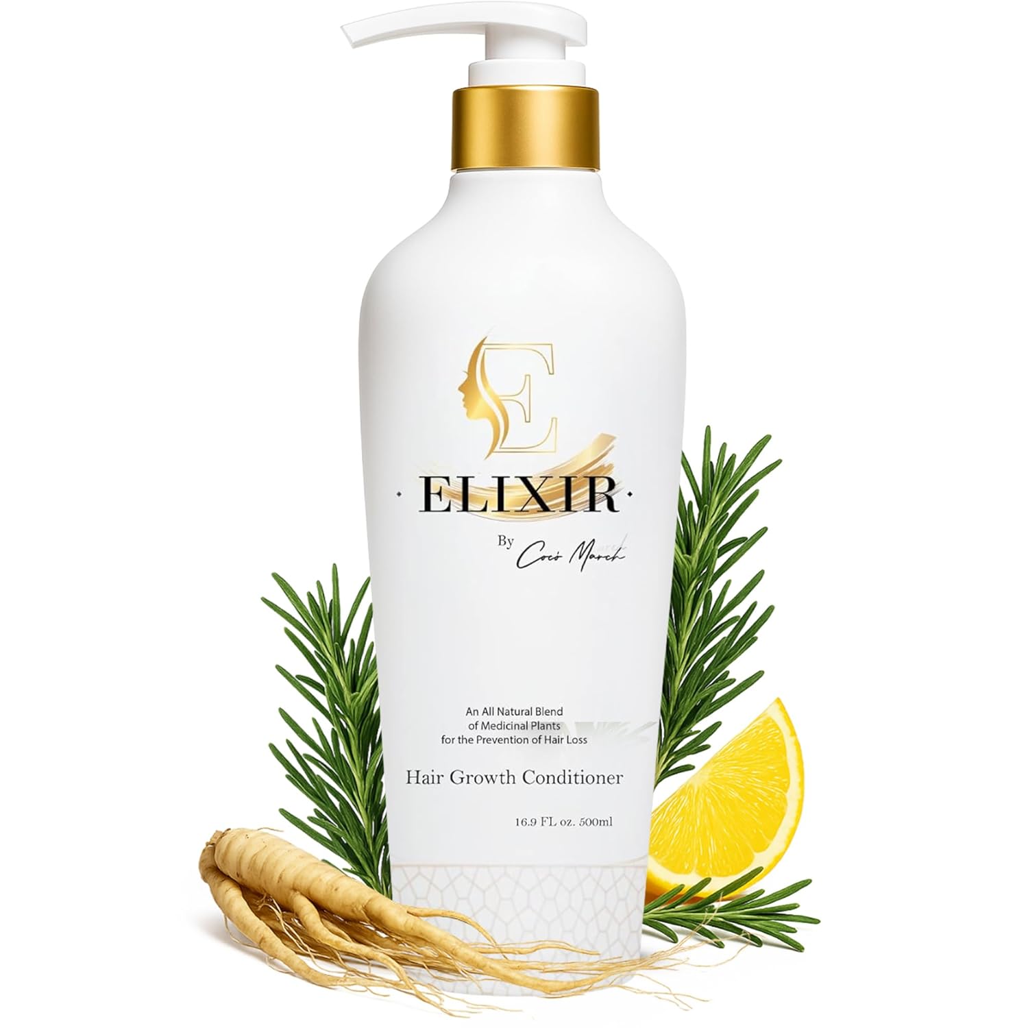Elixir by Coco March Hair Growth Conditioner for Women  Plant-Based, Paraben-Free, No Harsh Chemicals, Anti-Frizz Deep Conditioner for Fuller, Stronger Hair, Curly Hair Friendly, 16.9 fl oz, 500 ml
