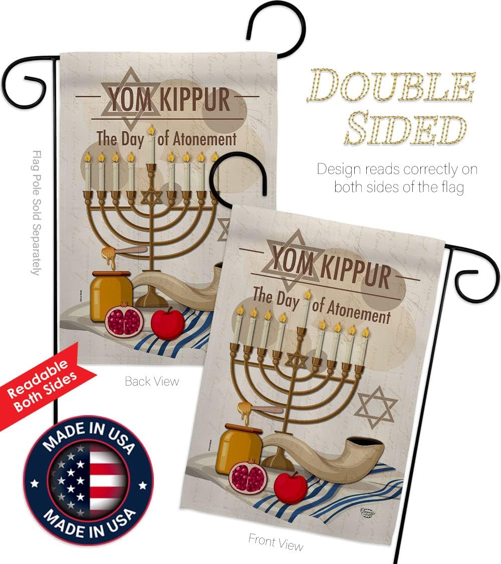 Yom Kippur Garden Flag - Set Dowel Religious the Day of Atonement in Judaism Repentance Prayer - House Decoration Banner Small Yard Gift Double-Sided Made USA 13 X 18.5