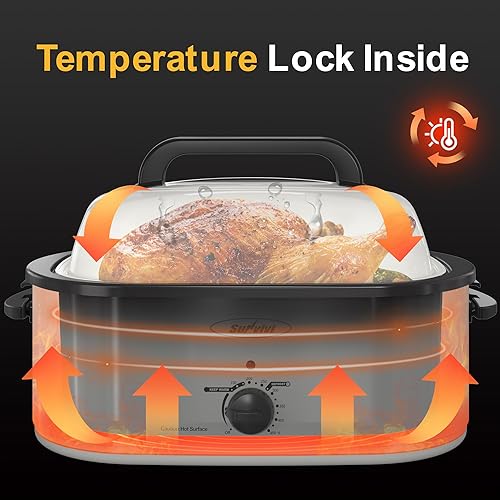 Miniatura 2 de Sunvivi - Horno asador eléctrico de 22 cuartos de galón con tapa de vidrio visible, tostador eléctrico con bandeja y estante extraíbles, control de