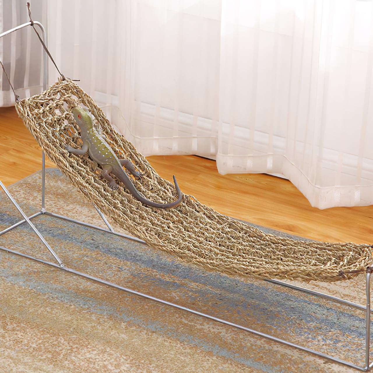 minkissy Hängemattenbett Aus Natürlichen Grasfasern Für Kleintiere Reptilien Schlafplatz Eidechsenbett Bartagamen Und Gecko Zubehör Komfortable Terrarium Hängematte