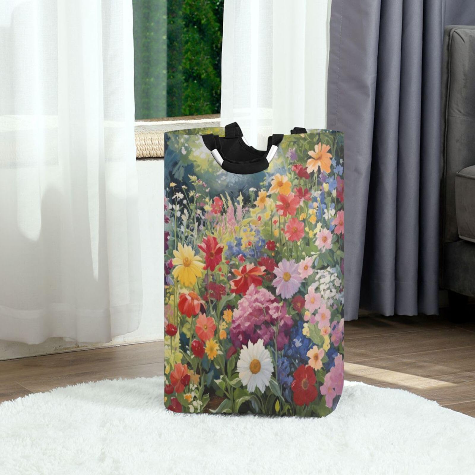 Jihqo Laundry Hamper Basket Mountain Flowers Colorful Collapsible Nursery Storage Bin Waterproof Clothing Baskets for Home Bedroom Bathroom Washing Room