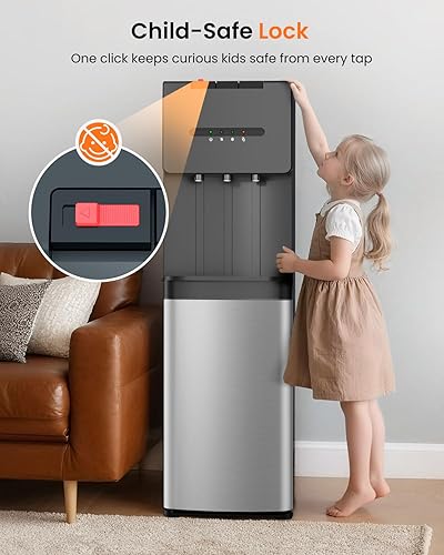 Miniatura 4 de Feelfun - Dispensador de agua de carga inferior para botellas de 5 galones, 3 temperaturas con boquillas calientes, frías y de habitación, enfriador