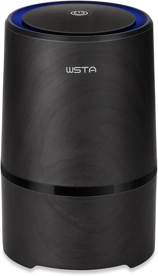 Purificador de ar de mesa, ionizador de ar, purificador de ar portátil, verdadeiro filtro de ar HEPA remove fumaça de cigarro, poeira, pólen, maus odores com cabo USB 5V e adaptador CA de 110 V (grão de madeira preta)