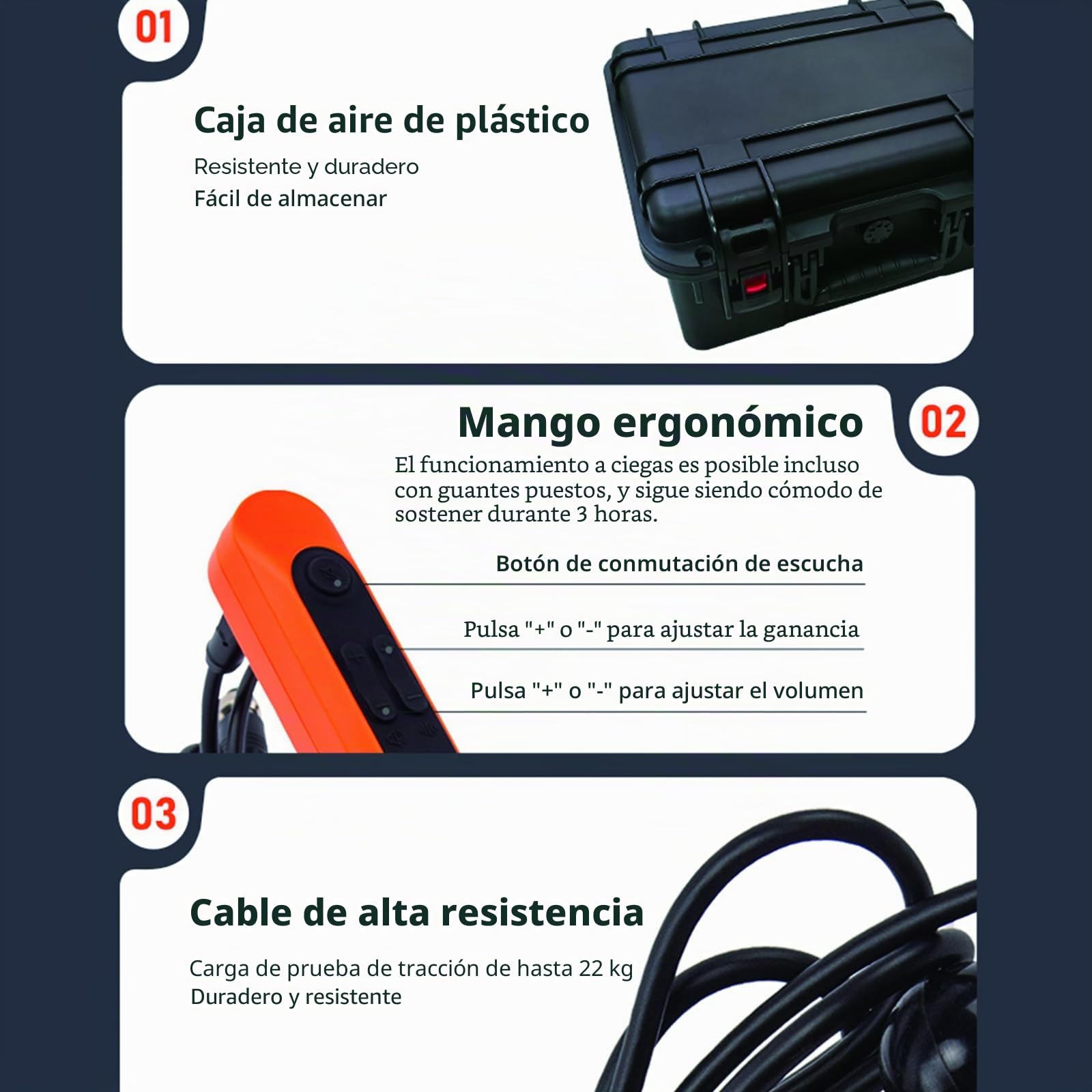 Detector de Fugas de Agua – Localizador Profesional de Tuberías Subterráneas, Profundidad 0,5–3 m, Pantalla Táctil HD 7", Reducción de Ruido para Tuberías Interiores y Exteriores 3M-Outdoor