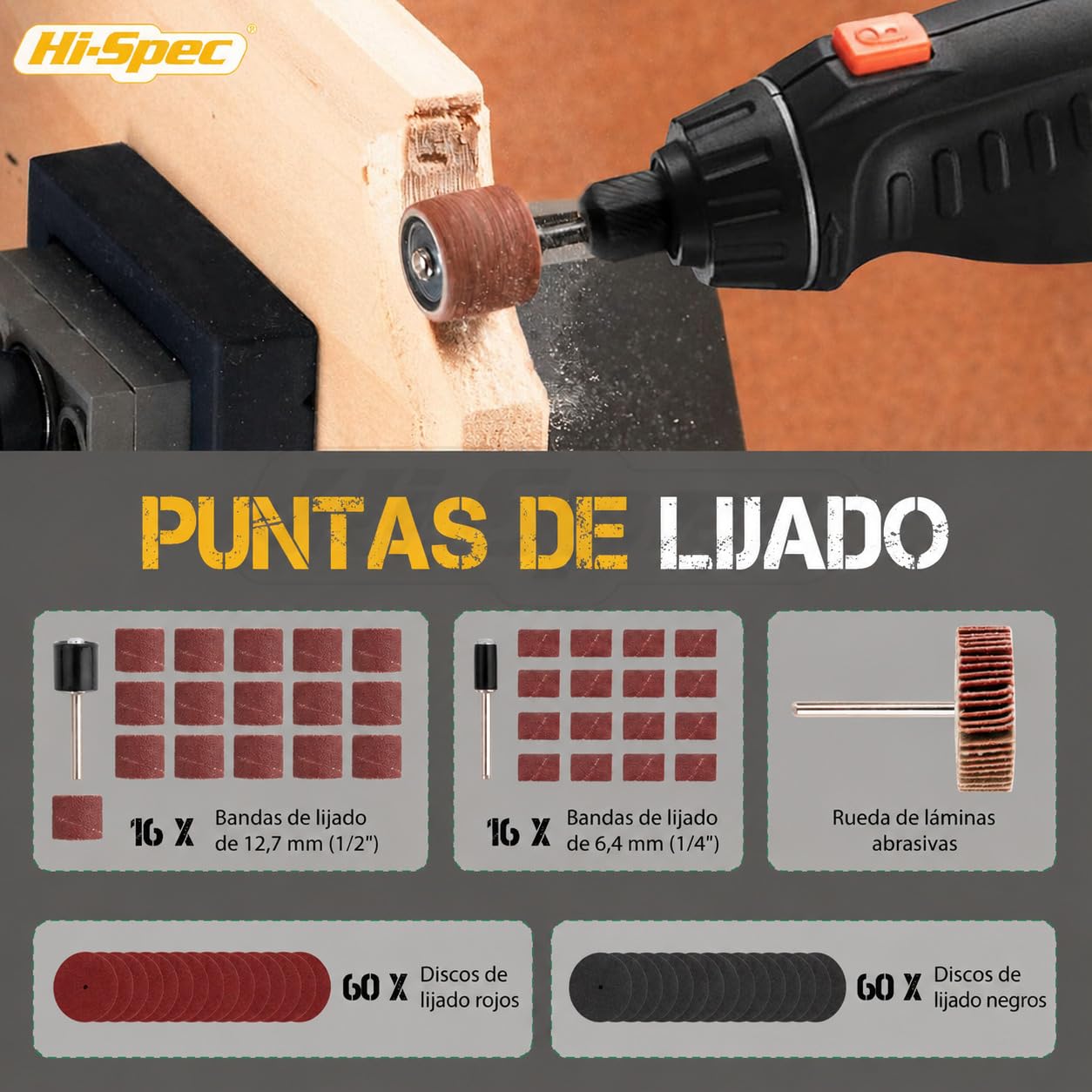 Hi-Spec Set de 305 Accesorios para Herramienta Rotativa. Compatible con portabrocas de 3.2mm. Lija, corta, pule, perfora y más. En un práctico estuche portátil
