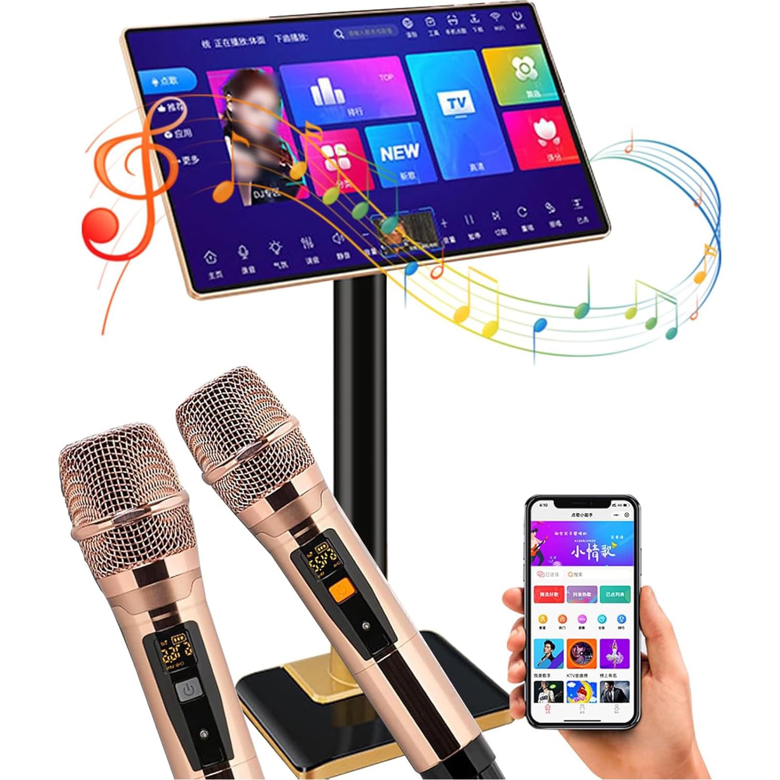 All-in-One-Karaoke-Anlage, 19-Zoll-/21,5-Zoll-Touchscreen, Desktop-Karaoke-Player, integrierte Effekte und 2 kabellose Mikrofone für Familienpartys in der Bar,21.5inch-6TB