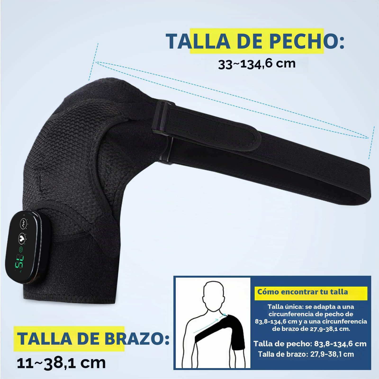 Soporte de Hombro Calentado con Vibración, Correa de Hombro Eléctrica Ajustable y Soporte para el Brazo, Soporte de Hombro para Hombres y Mujeres, Hombro Izquierdo/derecho, Negro