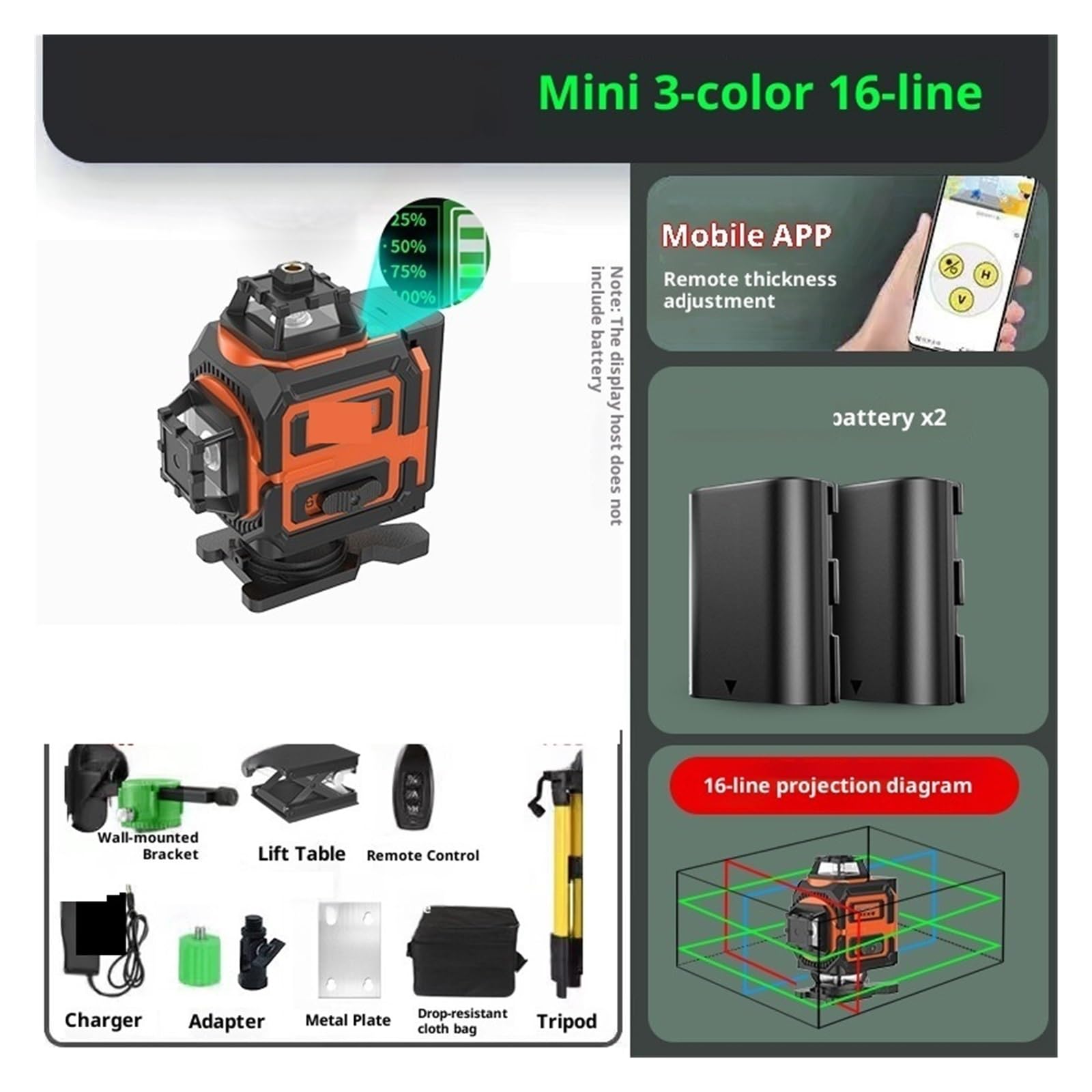 Livello laser, Set Di Strumenti Per Linee Incrociate Autolivellanti Con Livella Laser A Raggio Verde A 16,per la lavorazione del legno(B)