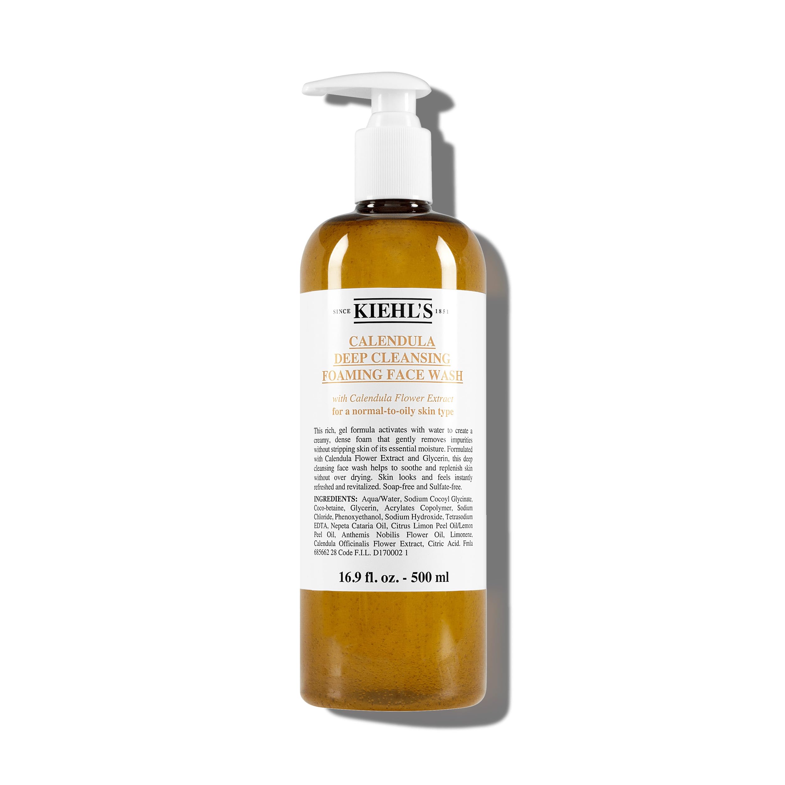 KIEHL'S Calendula Deep Cleansing Foaming Face Wash, Detergente Viso Schiumogeno, Per Pelli da Normali a Grasse, Azione Calmante, Lenitiva e Riequilibrante, Con Estratto di Calendula, 500 ml