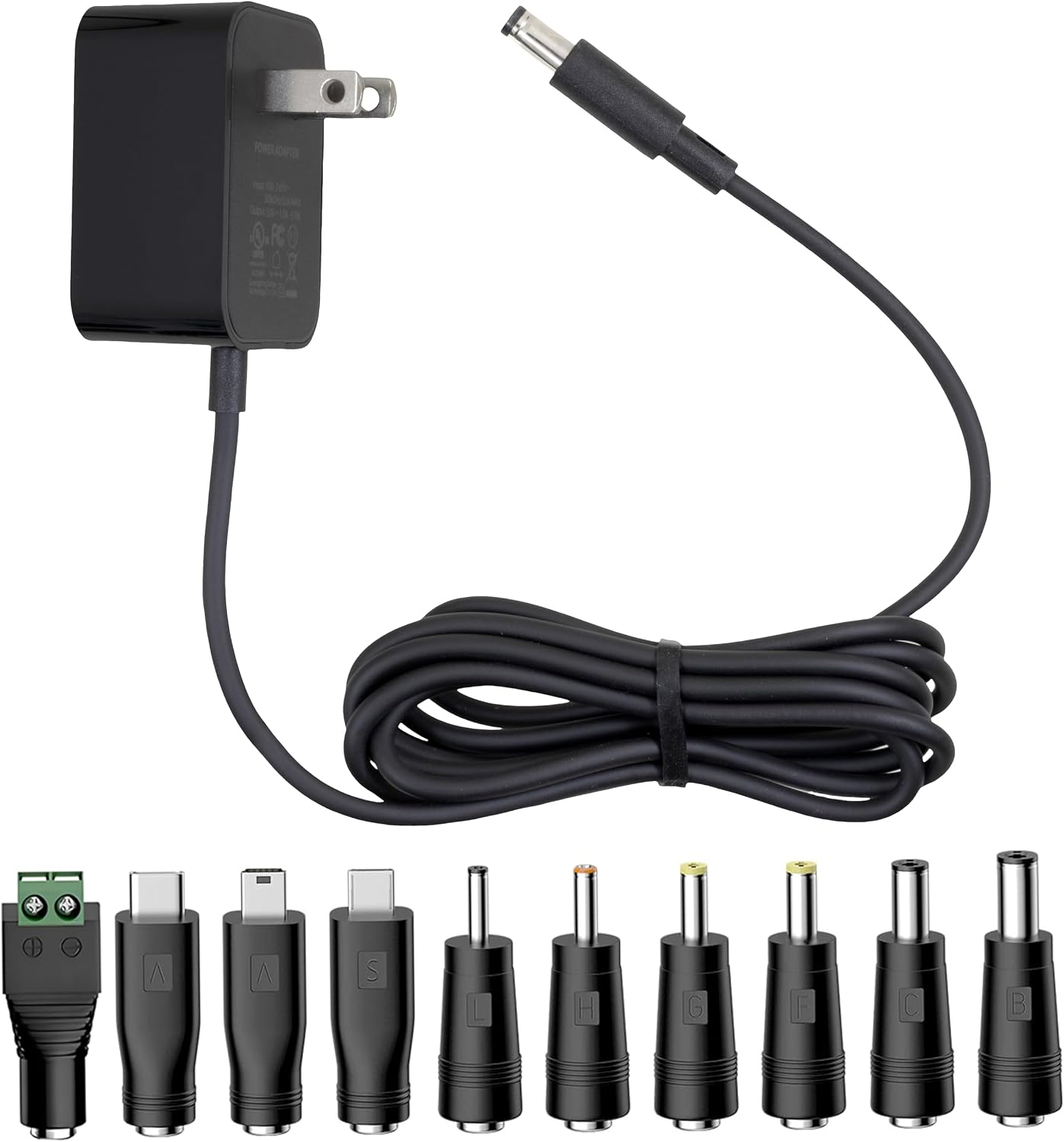 DC 5V 1A Power Cord Adapter with 10 Tips- Universal AC/DC Charger for Toys, Tablet, Security Cameras, Baby Monitors, TV Boxes, Raspberry Pi, Bluetooth Speakers, USB Hubs, LED Strips and More (5ft)