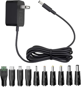 DC 5V 1A Power Cord Adapter with 10 Tips- Universal AC/DC Charger for Toys, Tablet, Security Cameras, Baby Monitors, TV Boxes, Raspberry Pi, Bluetooth Speakers, USB Hubs, LED Strips and More 5ft