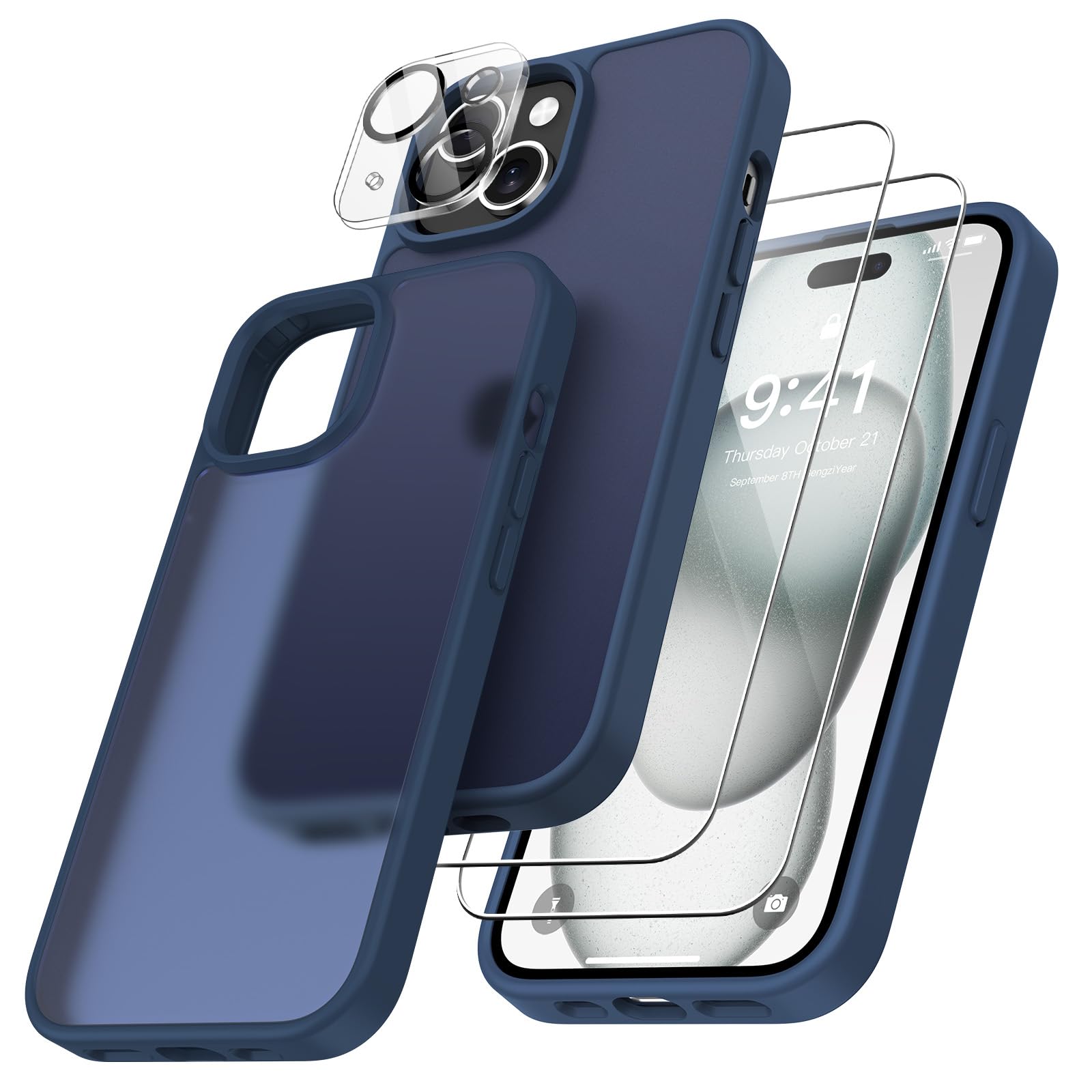 FLLAO 4 en 1 Funda para iPhone 15 con 2 Protector Pantalla y 1 Protector Lente Cámara, [Almohadilla de Aire integrada] Antigolpes Antiarañazos Carcasa 6,1 Pulgadas, Transparente — view 120