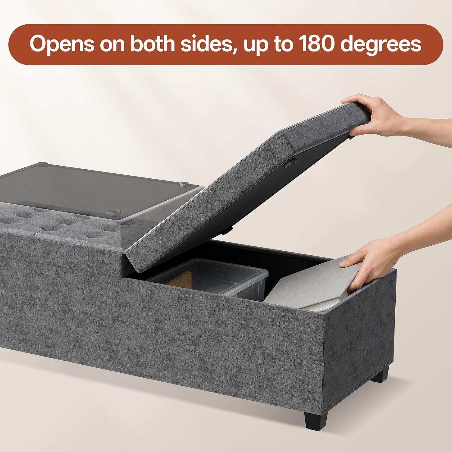 47.2" End of Bed Storage Ottoman Bench Chenille Charcoal UFSND01G