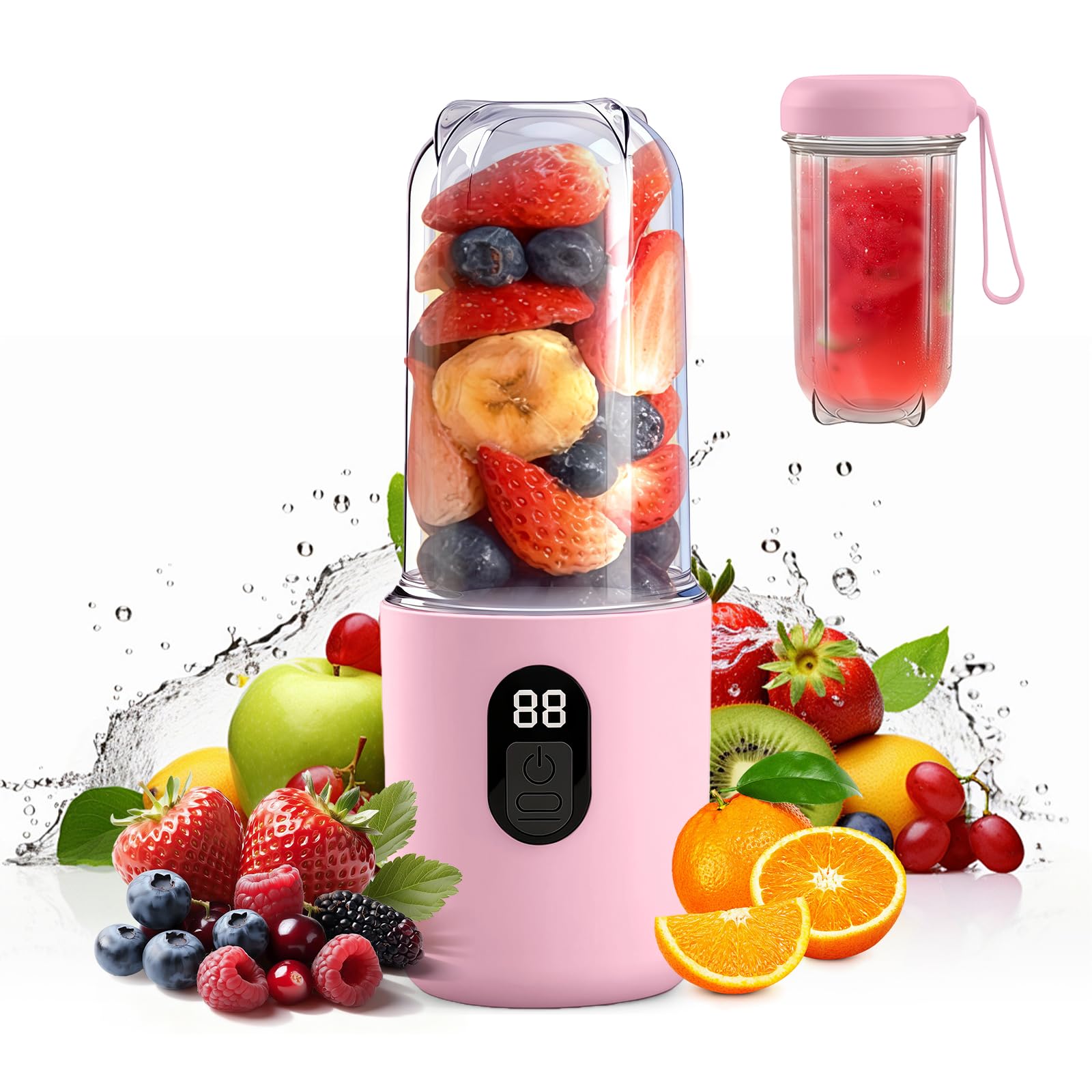 500 ML Batidora de Vaso Portatil, Mini Batidora, Exprimidor USB, 16 Cuchillas de Acero Inoxidable, para Smoothies y Batidos de Proteínas, para Deportes, Viajes, Senderismo (Rosa)
