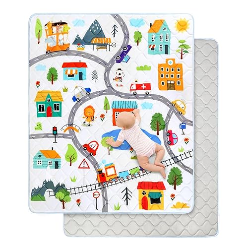 Tapete de juego para bebé, tapete Toodler de 59 x 71 pulgadas, espuma extra gruesa antideslizante, lavable, cojín para gatear para jugar con el