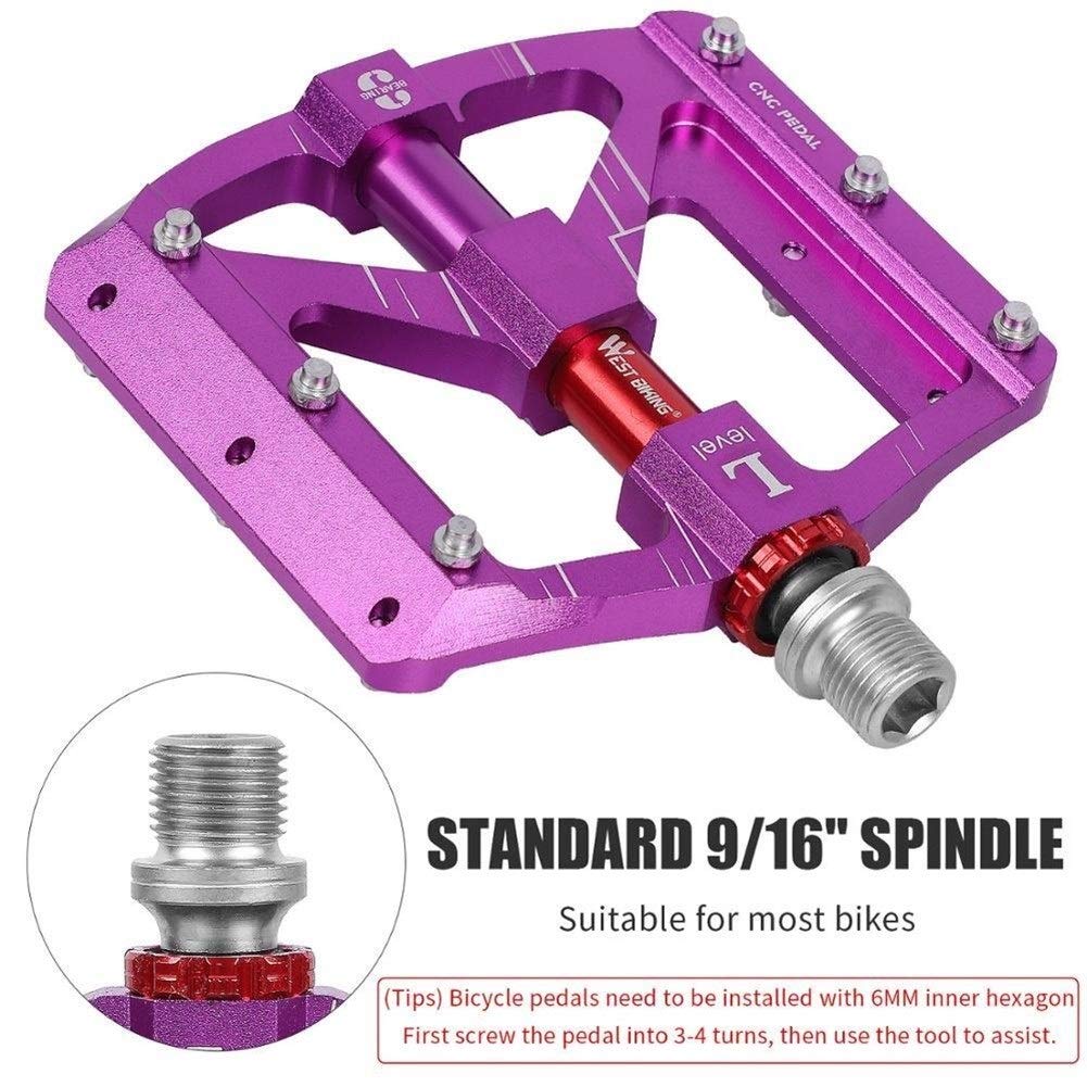 Pedales Bicicleta Pedal de Bicicleta de MTB Camino de la Bicicleta Pedales Plataforma púrpura aleación de Aluminio de 3 rodamiento Sellado Ultraligero Bici Pedales 56
