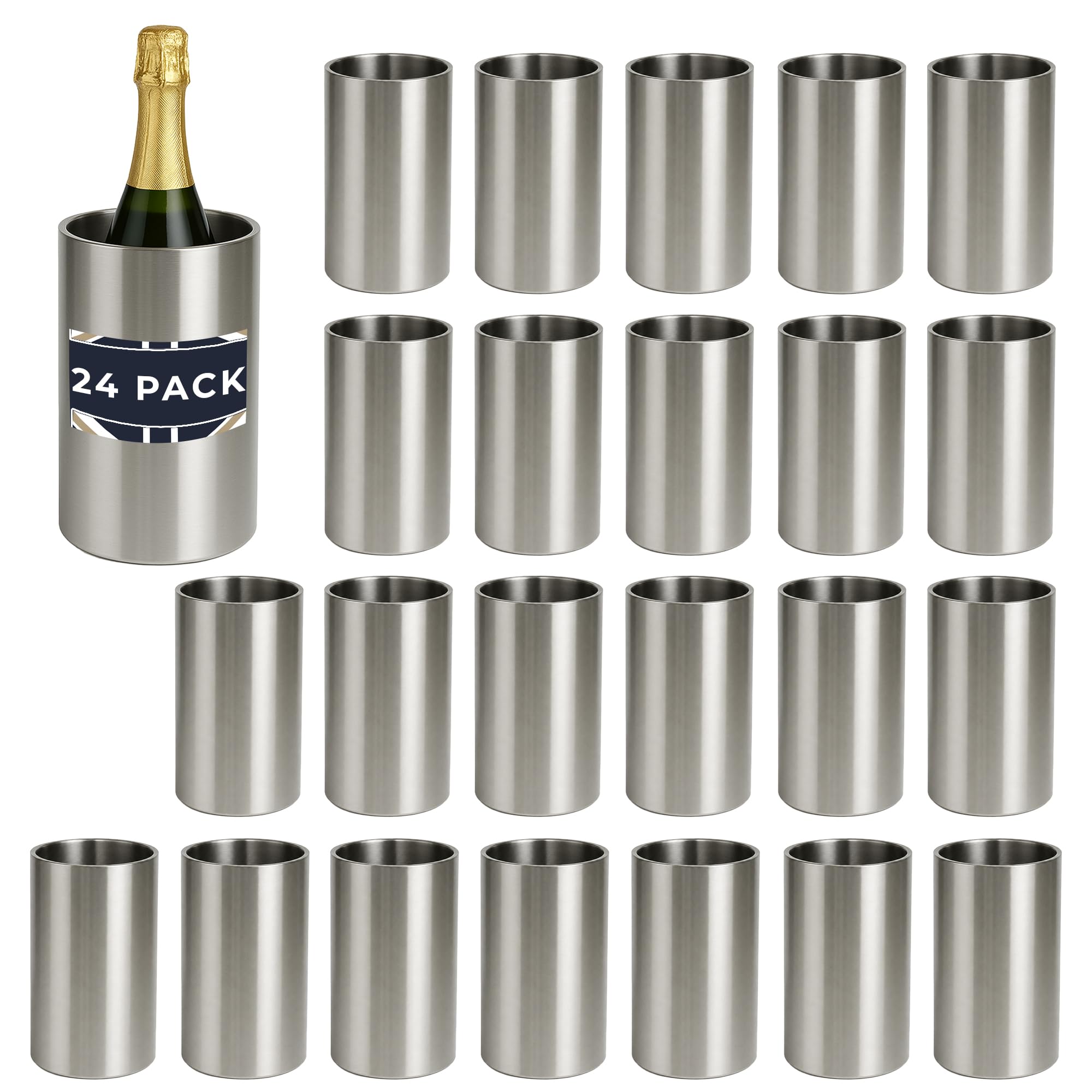Chabrias Ltd Silver 24 Pack Insulated Double Wall Stainless Steel Wine & Champagne Ice Bucket Cooler - Perfect Wine Cooler for Bottles & Champagne Chiller, Essential Drinks Bucket for Any Occasion โ image 1