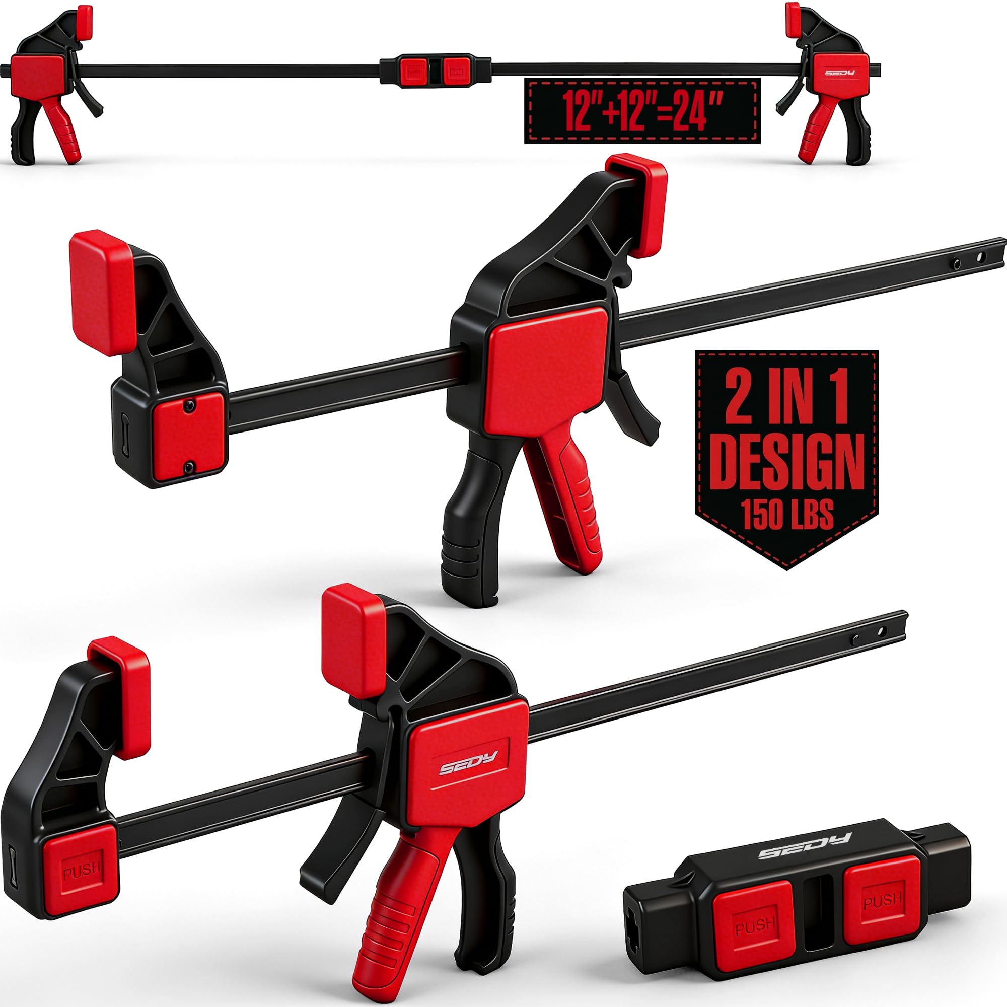Photo 1 of 3-Piece 12 Inch Bar Clamps for Woodworking with Clamp Connector, 12" Quick-Release Wood Clamps with 150 LBS Load Limit, Trigger Clamp Set, One-Handed Clamps/Spreader Ideal for Woodworking DIY Projects