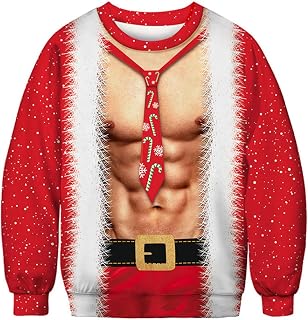 PUITEKLY Unisex Ugly Christmas Sweatshirt Novelty 3D Funny Pullover Xmas Crewneck Long Sleeve T-Shirt