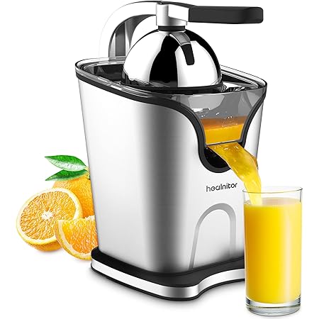 150W Electric Citrus Juicer Squeezer with 2 Cones, Healnitor Stainless Steel Quiet Orange Juice Extractor Machines for Lime Grapefruit Lemon, Detachable Design