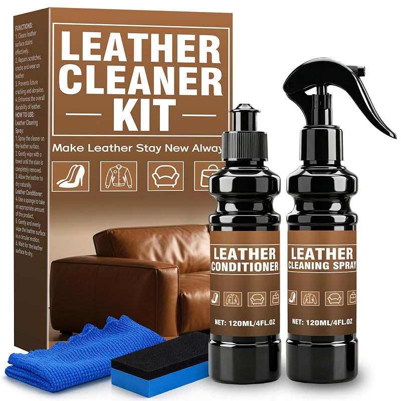 Kit de Limpeza e Condicionamento para Couro Rmolitty com Flanela e Esponja, 4 Peças