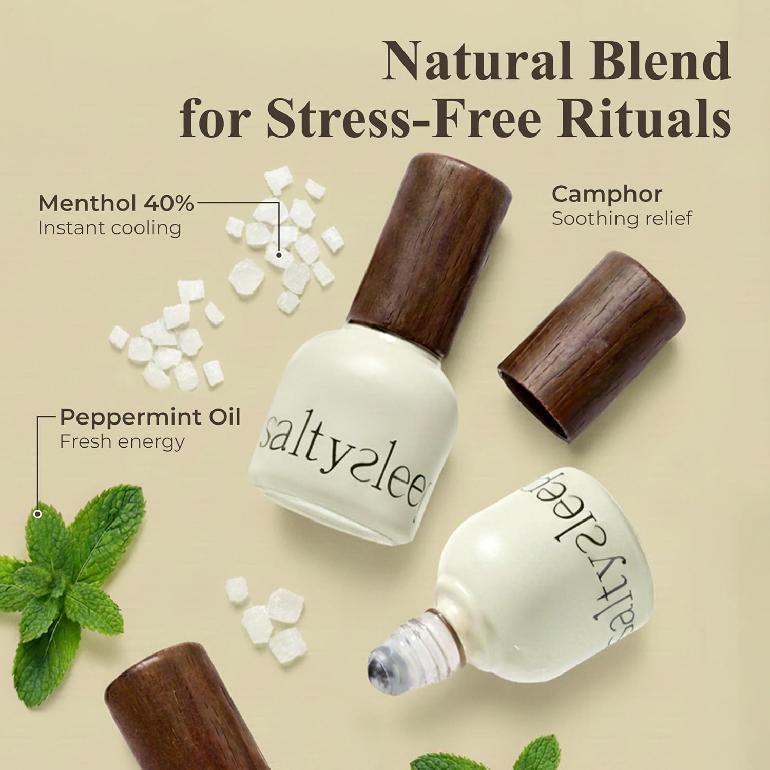 Roll On Peppermint Aroma Oil Premium Blend - 40% Menthol, Peppermint, Camphor, Natural Energy Boost Cooling Relief Instant Focus Pocket-Sized Aromatherapy Oil 0.33 fl.oz 10ml