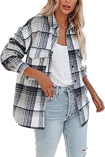 JINGAN Waterproof Jacket Womens Women’s Casual Plaid Shacket Jacket Oversized Button Down Long Sleeve Fall Shirt Jacket Coat Tops Small Womens Jacket Women's Waterproof Winter Coats