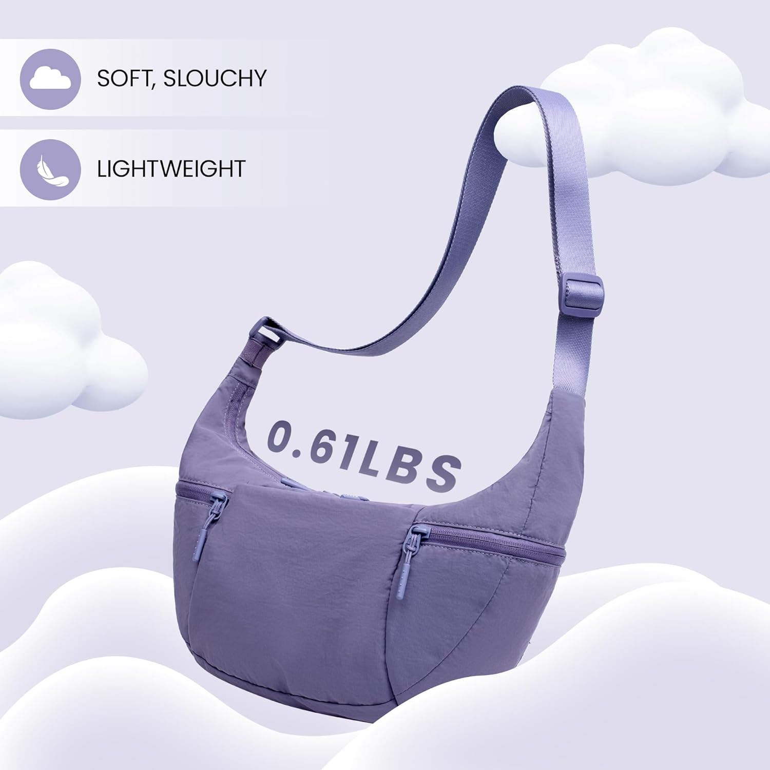 VONAL Nylon Crescent Crossbody Bag, Sloughy Shoulder Hobo Bag for Women, Lightweight Moon Bag Dumpling Sling Bag Purse - Image 3