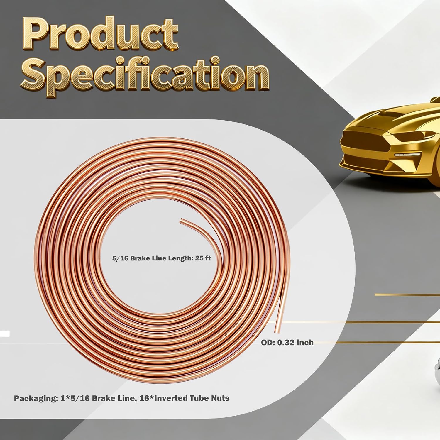 25Ft 5/16 Brake Line Kit Iron Copper Plated,Flexible 5/16 Brakes Lines Tubing Kit Includes 16PCS Inverted Tube Nuts,Professional Car Brakes Line Repair Kits Car Accessories
