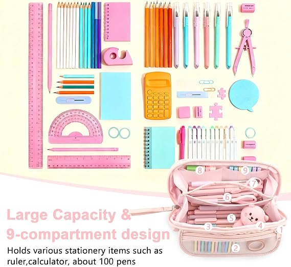 Large Capacity Pencil Case with 9 Compartment,Pencil Case for Boys Girls
