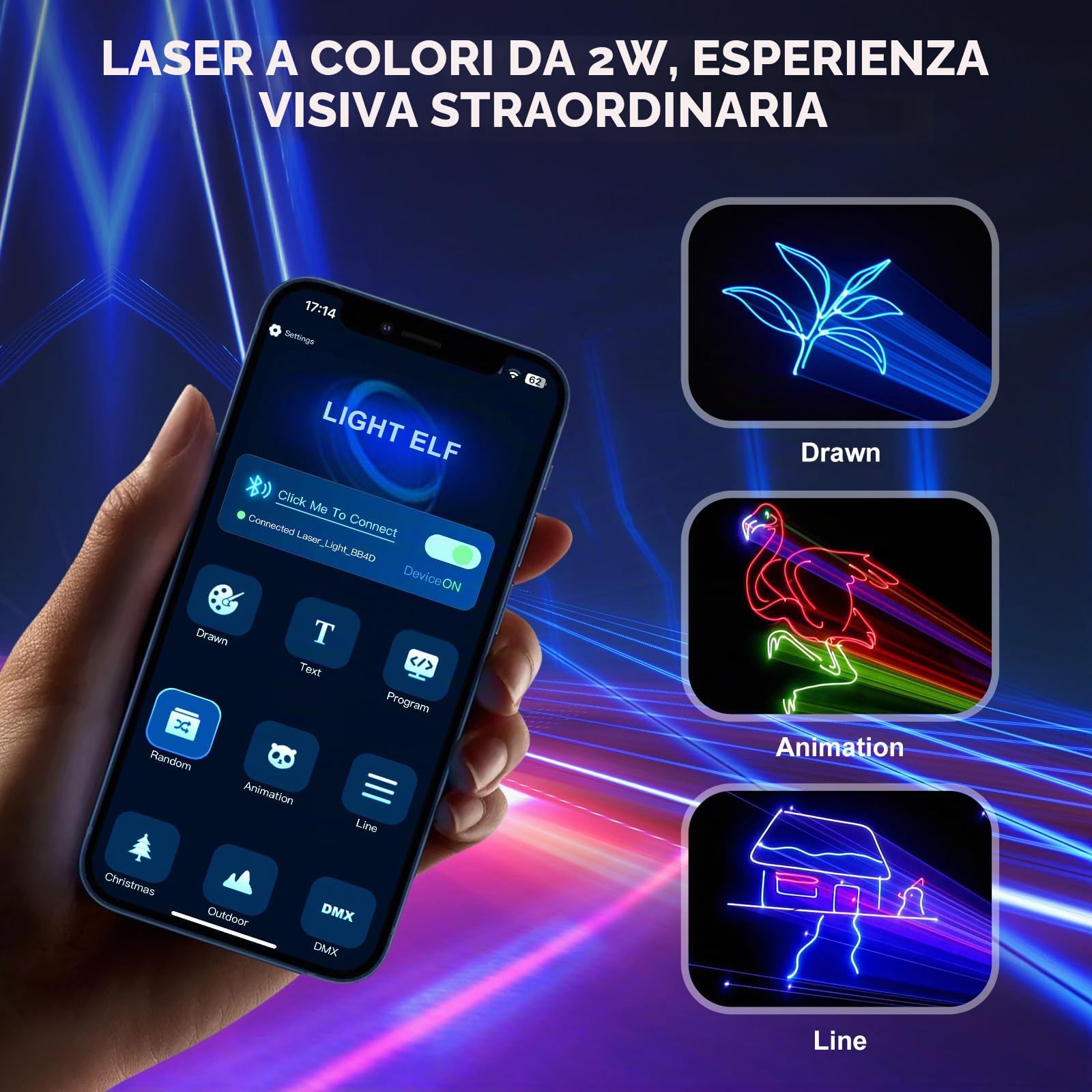 Luce da discoteca, 3D fai da te con app Bluetooth, luce da discoteca, luce per feste e DMX512, adatta per feste, bar, Halloween e Natale